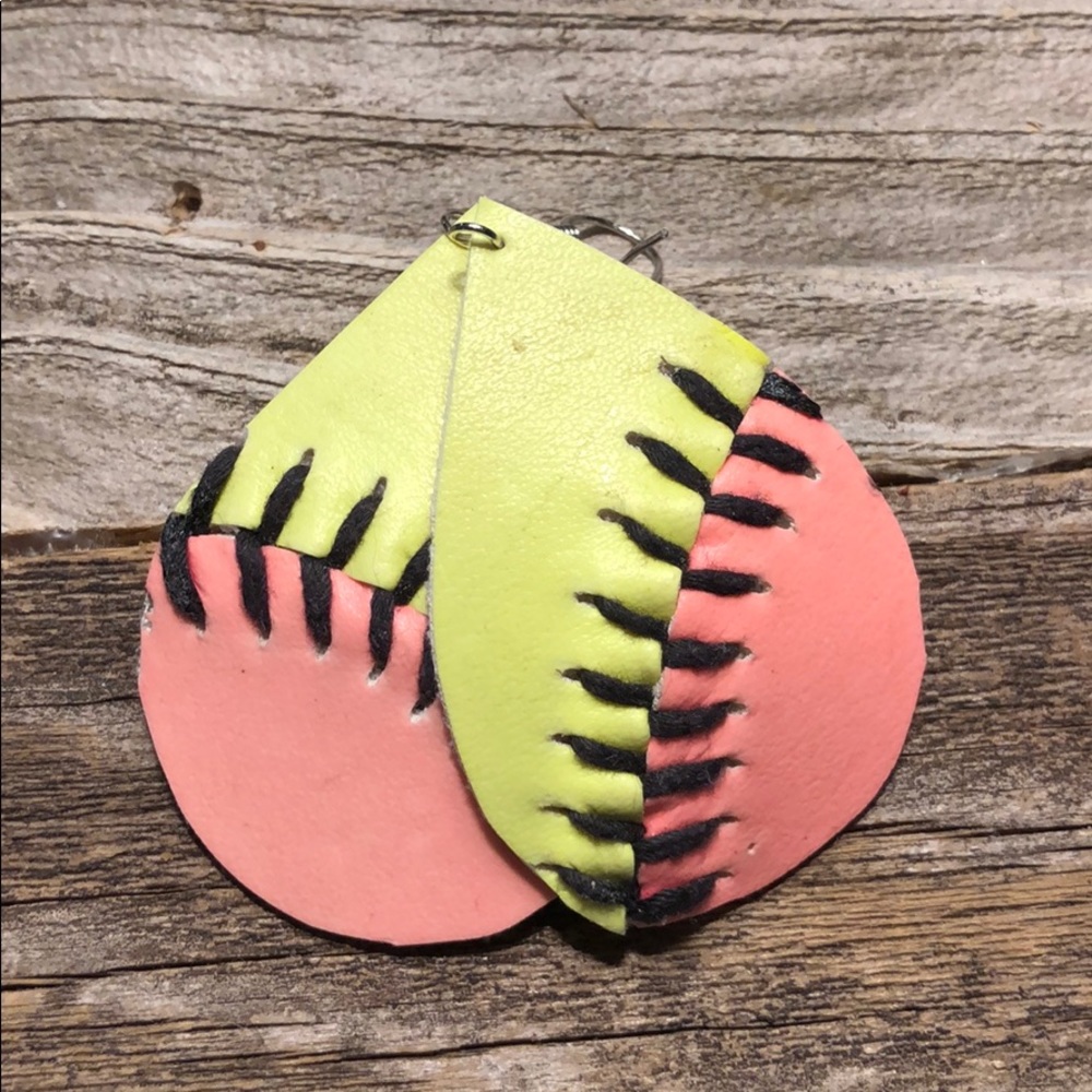Leather softball earrings